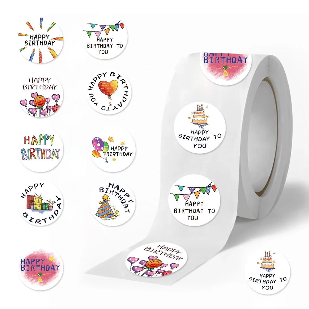 

500PCS Happy Birthday Round Stickers Waterproof Classroom Perfect for Birthday Party Cartoon Decoration for or Kids Adults