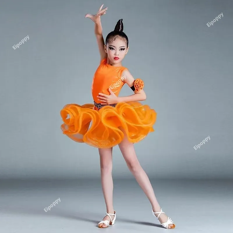 Dziewczęca niebieska czerwona profesjonalna sukienka do tańca latynoskiego dla dzieci sala balowa Salsa Taniec Kostiumy dziecięce