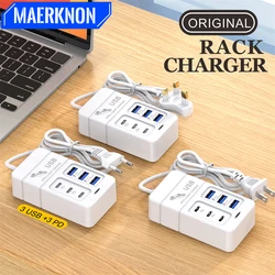 35W USB Type C Charger Fast Charging 6 Ports Desktop Multifunction Power Strip Charger Adapter For iPhone Xiaomi Samsung Huawei