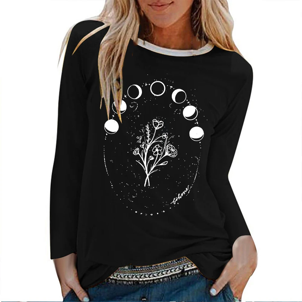 Seeyoushy Floral Print 2023 New Long Sleeve Crew Neck Women's T-shirt Casual Fashion Women's Top Y2K Aesthetic Women's Clothing