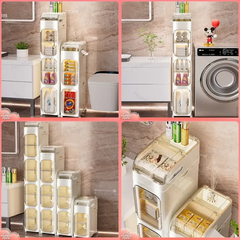 Foldable Toilet Shelf Storage Cabinet for Bathroom Small Space Organizer Side Cabinet with Seam Design Household Toilet