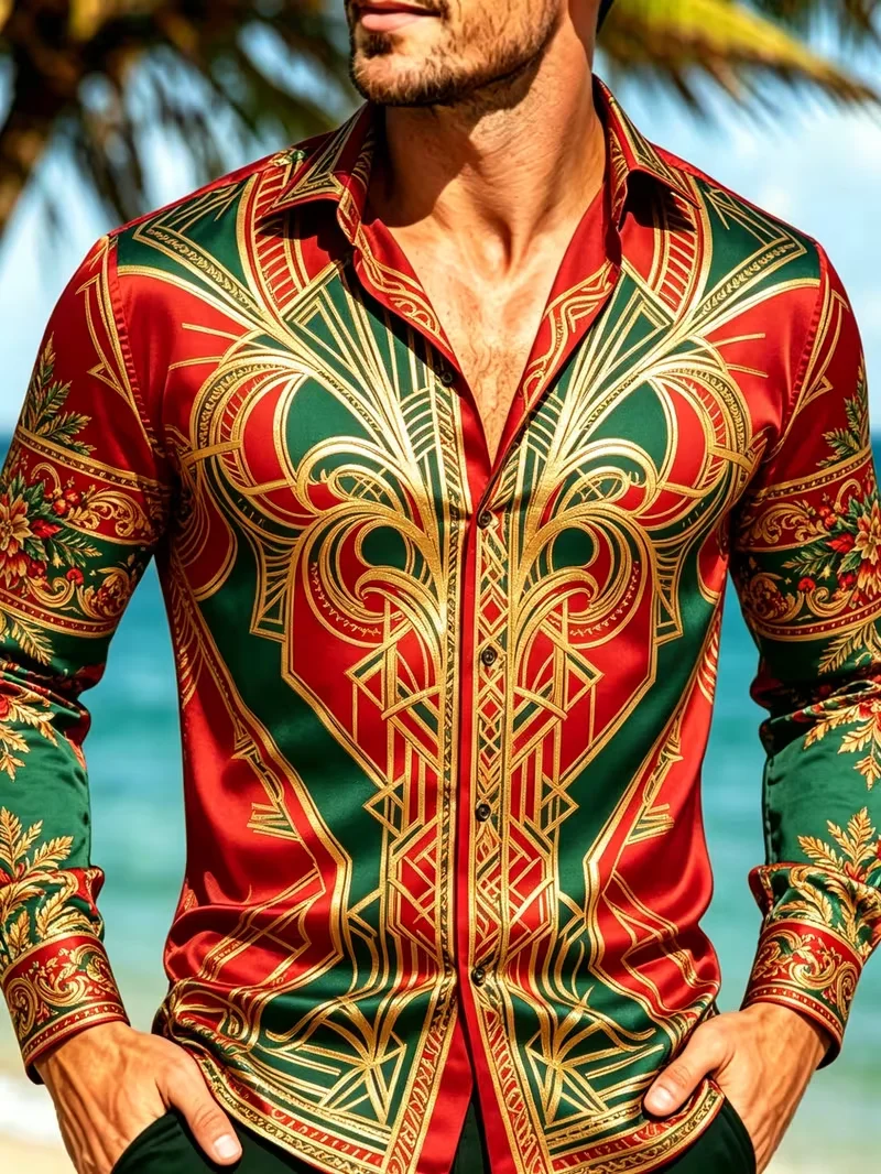 New poker card color vertical stripe printed shirt trendy contrasting color smooth slim fit men's long sleeved shirt