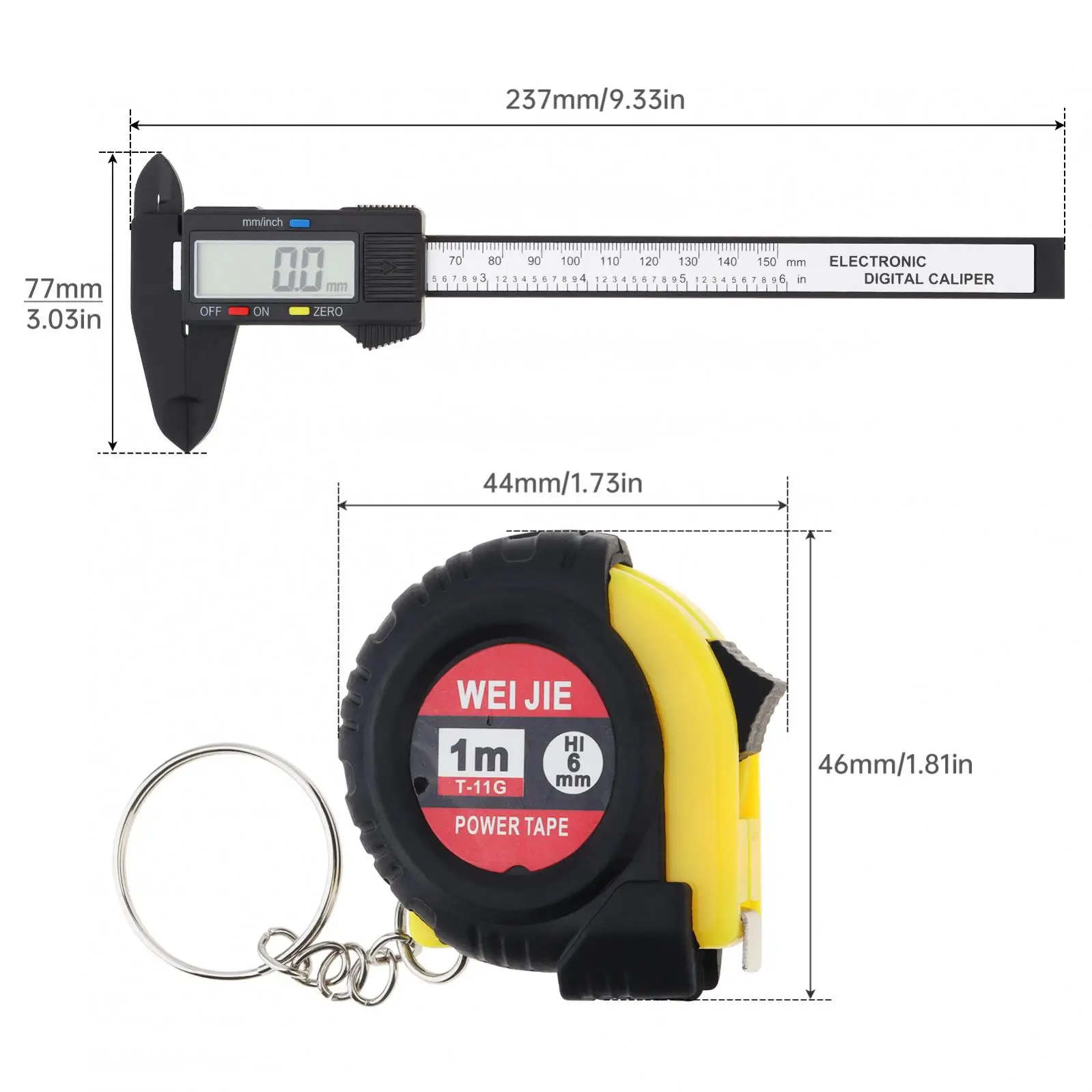 2Pcs Electronic Inch and Millimeter Conversion LCD Screen Display 0-6inch/150mm Digital Caliper with 1m/3ft Mini Tape Measure