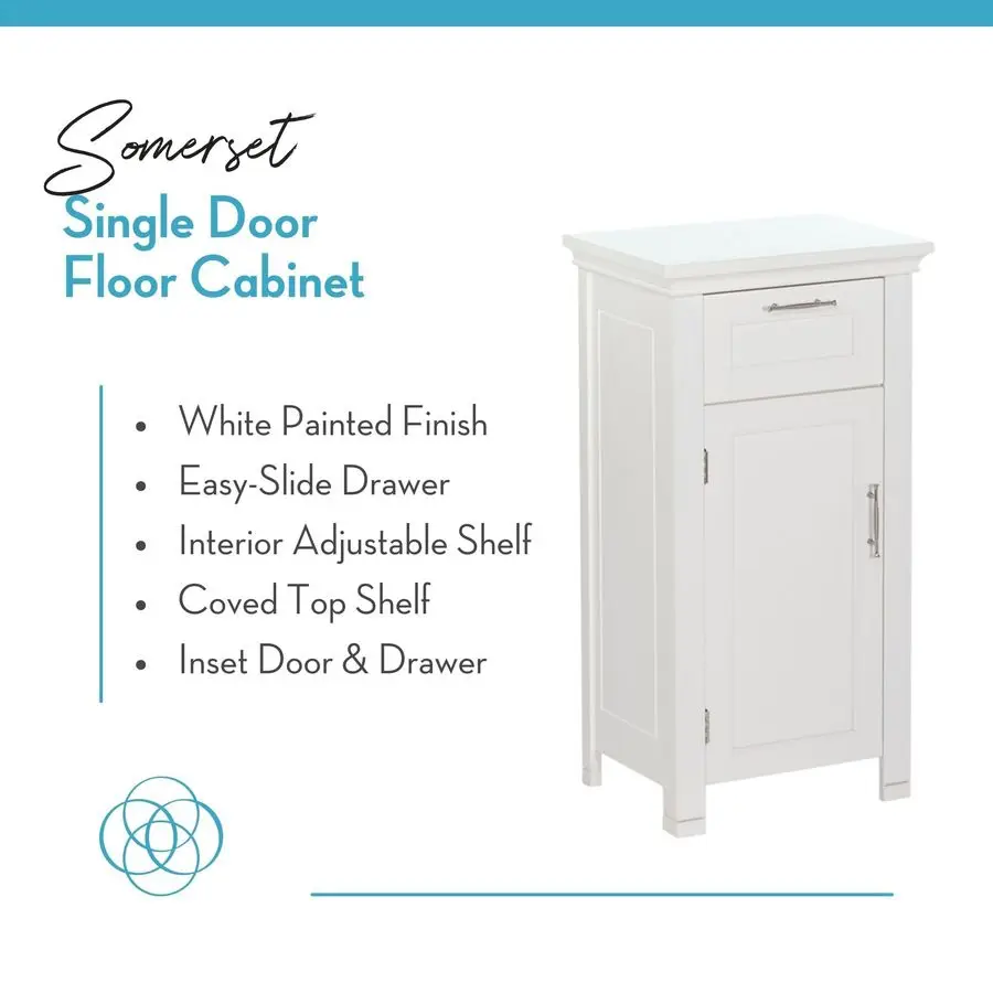 

06037 Somerset Single Door Floor Storage Cabinet, White