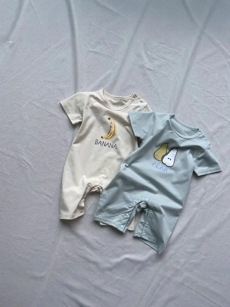 2025 Summer Thin Breathable Infant Boy Girl Cute Fruit Print Jumpsuit 0-24m New Baby Short Sleeve Romper Cotton Newborn Clothes