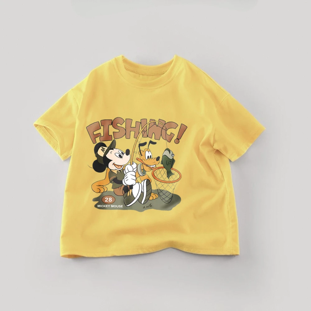 ديزني ميكي الكرتون تي شيرت ملابس الأطفال الصيف بلون بسيط الاطفال قصيرة الأكمام بلايز تيز طفل زي تي شيرت