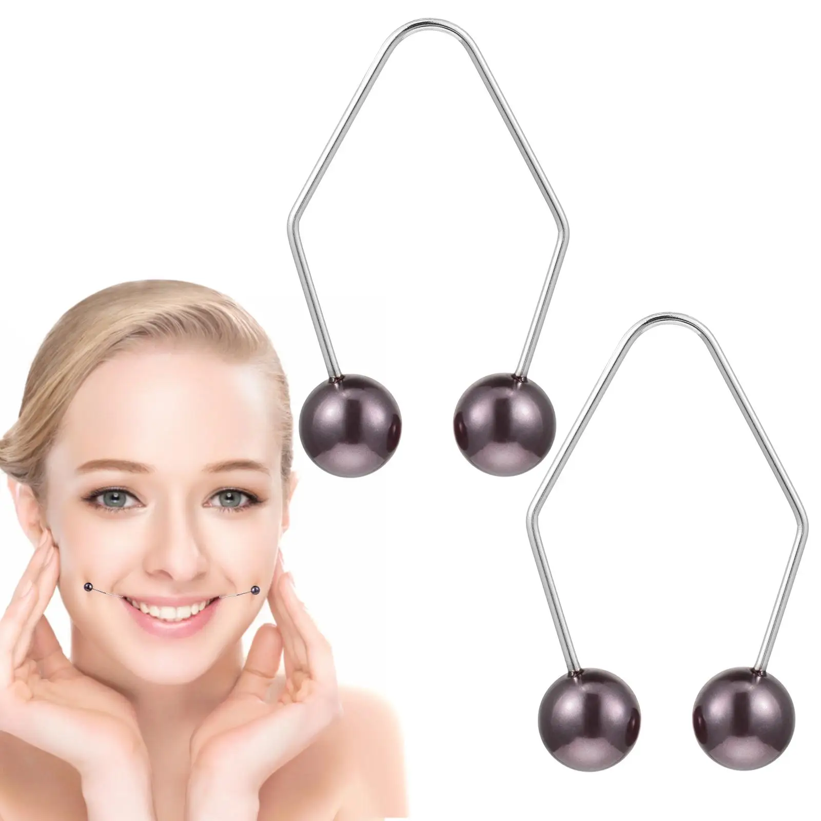 1 Pair Gift Alloy Dimple Trainer Facial Beauty Tools Pearl Dimple Maker for Cheeks Easy to Wear Facial Dimple Make Tool