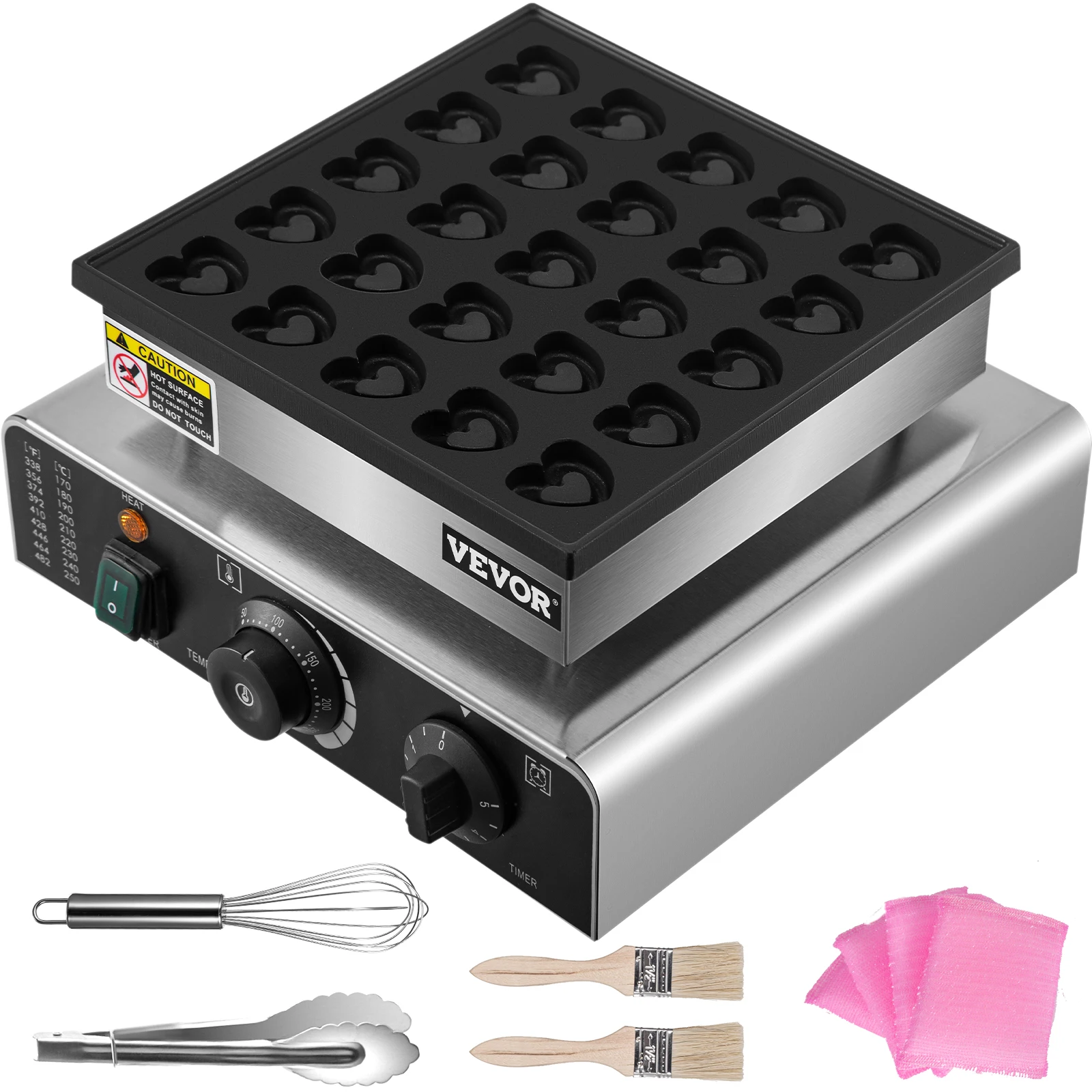 VEVOR Mini Dutch Pancake Bäcker, 25 Stk. Dutch Mini Pfannkuchen Maschine 850W Automatische Poffertjes Grill 0-5 min Waffeleisen, Poffertjes Maschine Waffel in Herzform für  Bäckereien, Cafeterias