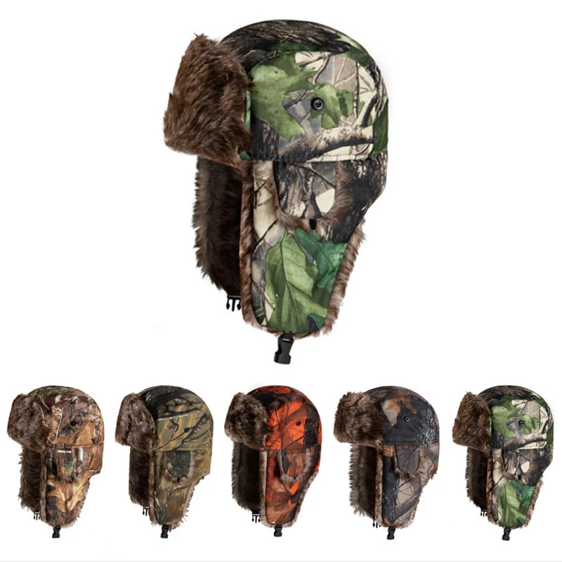 Camouflage Lei Feng Hats Trapper Aviator Trooper Ear Protection Russian Ushanka Hat winter warmer Skiing caps Earflap Bomber Hat