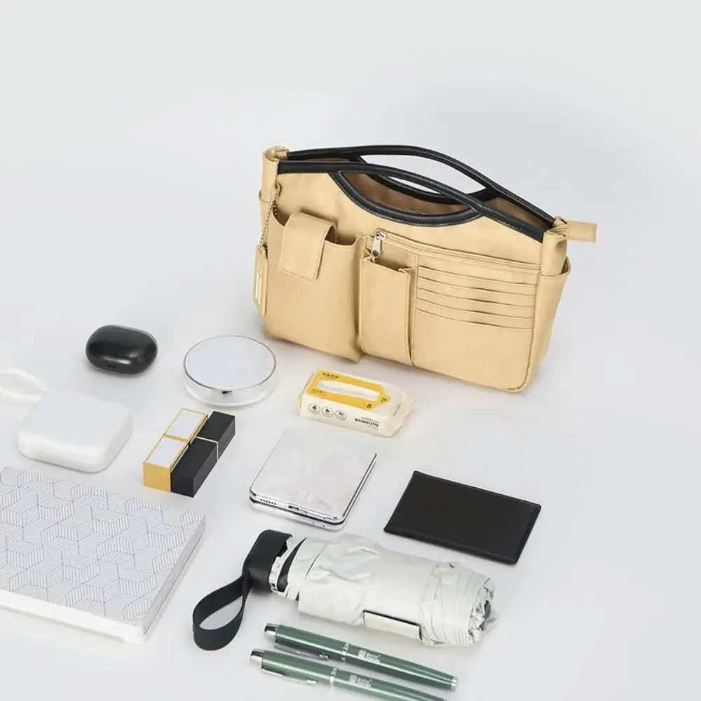 

Cosmetic Organizer Multi-Pocket Handbag Storage Bags Zipper Inner Bag Solid Color Fashionable Compartment Storage Bag