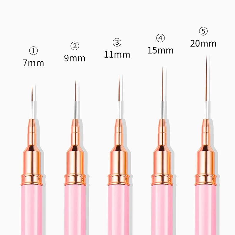 TSZS 1 قطعة 7/9/11/15/20 مللي متر الاكريليك مسمار الفن بطانة فرشاة مجموعة خطوط الرسم شريط زهرة اللوحة القلم الوردي صالون مسمار الفن هلام القلم