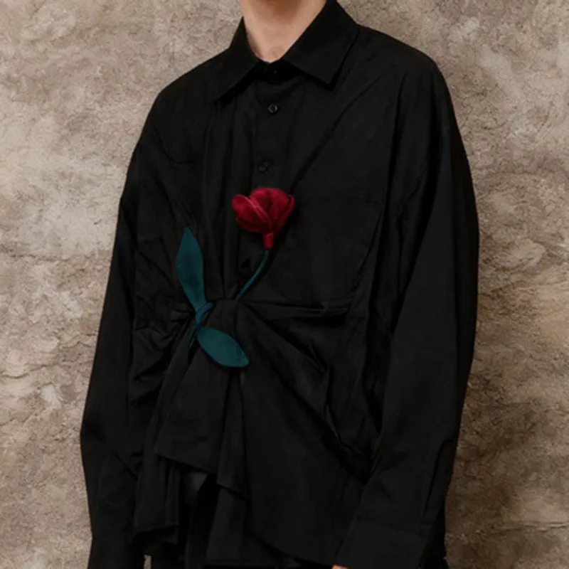 HKSH Primavera Autunno Nuove Donne Camicia Fiore Tridimensionale Gira-giù il Collare Maniche Lunghe Versatile Elegante Moda Top HK16266