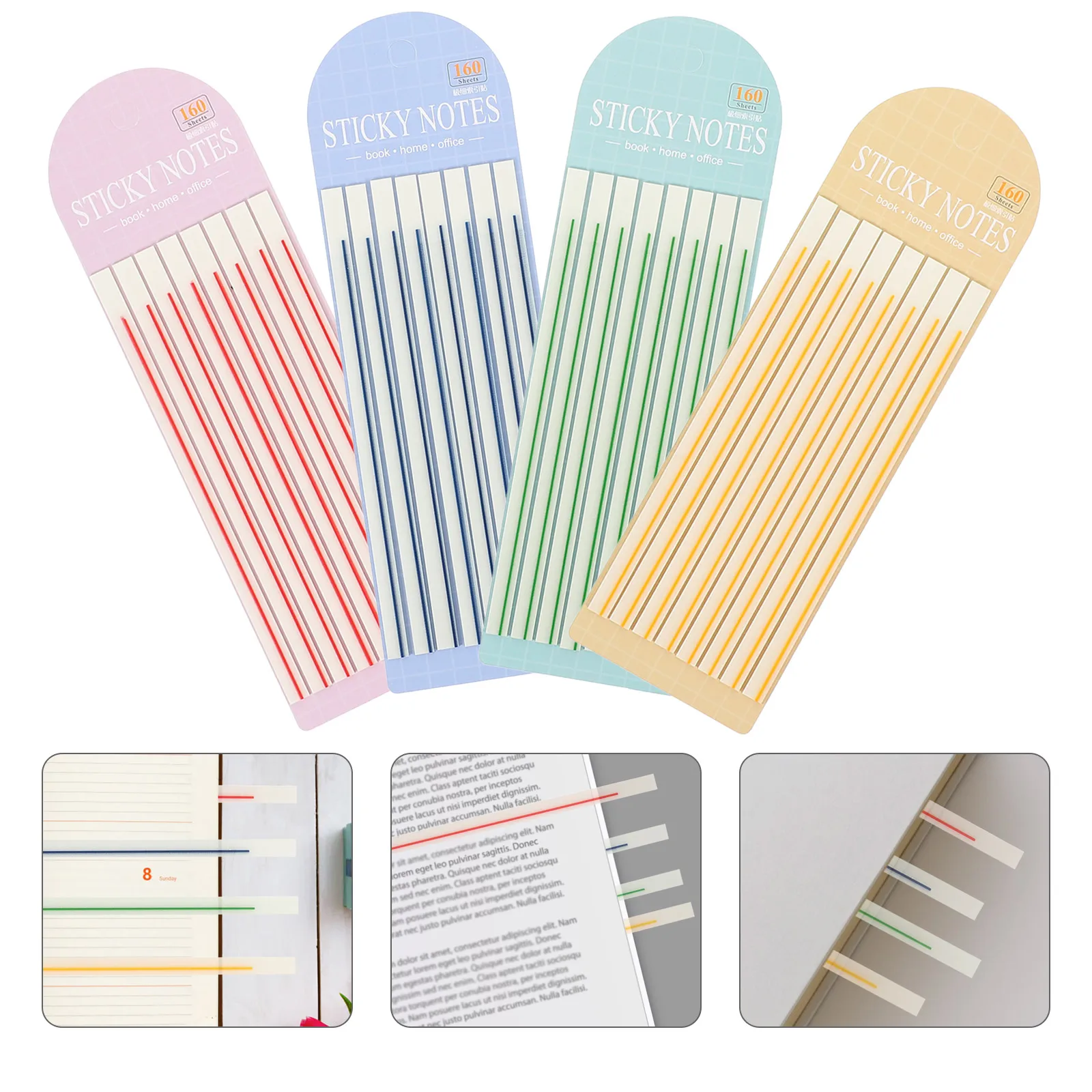 4 Books PET Highlighter Strips Transparent Stickers Reading Tape Annotation Tabs Colored Adhesive Markers Book Notes