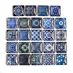 10mm 12mm 15mm 20mm 25mm Random Mixed Square Blue And White Porcelain Pattern Glass Cabochons Flatback Photo Accessories Paird