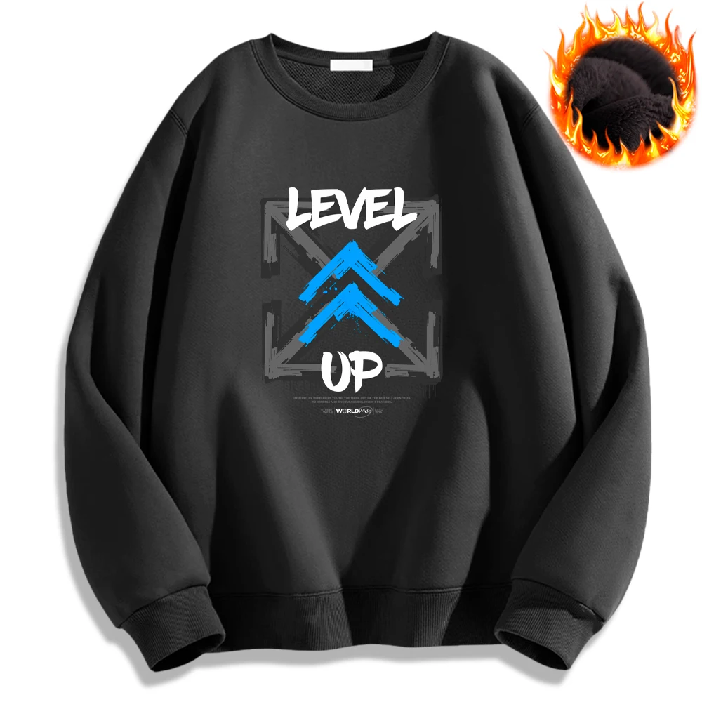 Level Up Cool Design Printed Hoodies Oversize Casual Sweatshirt Warm Autumn Winter Mens Clothing Thick Long Sleeve Cozy Pullover