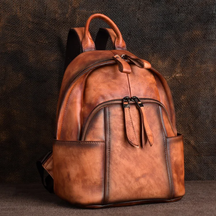 Leather women's backpack, multi-functional, retro, multi-compartment, large-capacity backpack
