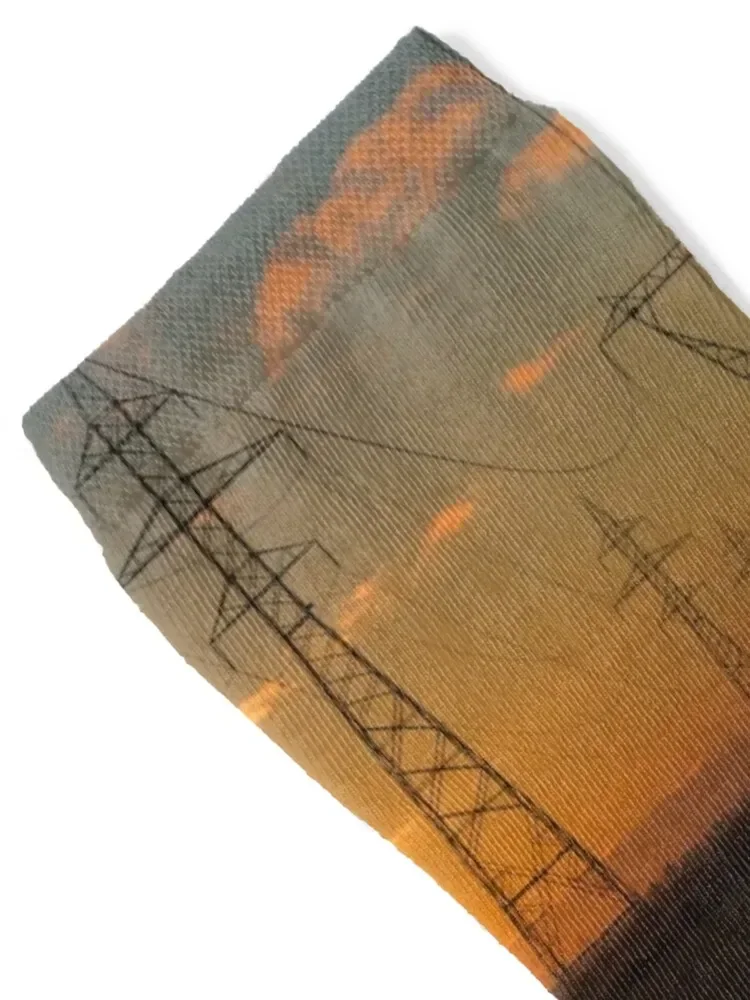 Electricity transmission tower sunset view Socks funny sock aesthetic Boy Child Socks Women's