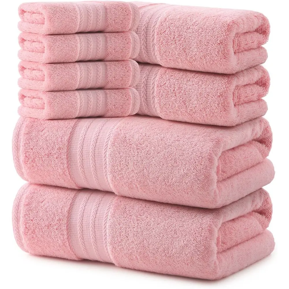 

8-Piece 100% Cotton Bath Towel Set, 600 GSM Absorbent, 2 Bath Sheets, 2 Hand Towels, 4 Washcloths, Pink
