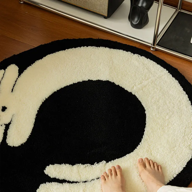 Round Rabbit Rug Cartoon Moon Rabbit Children's Bedroom Bedside Rug Cloakroom Floor Mat Soft Non-Slip Carpet Room Decoration