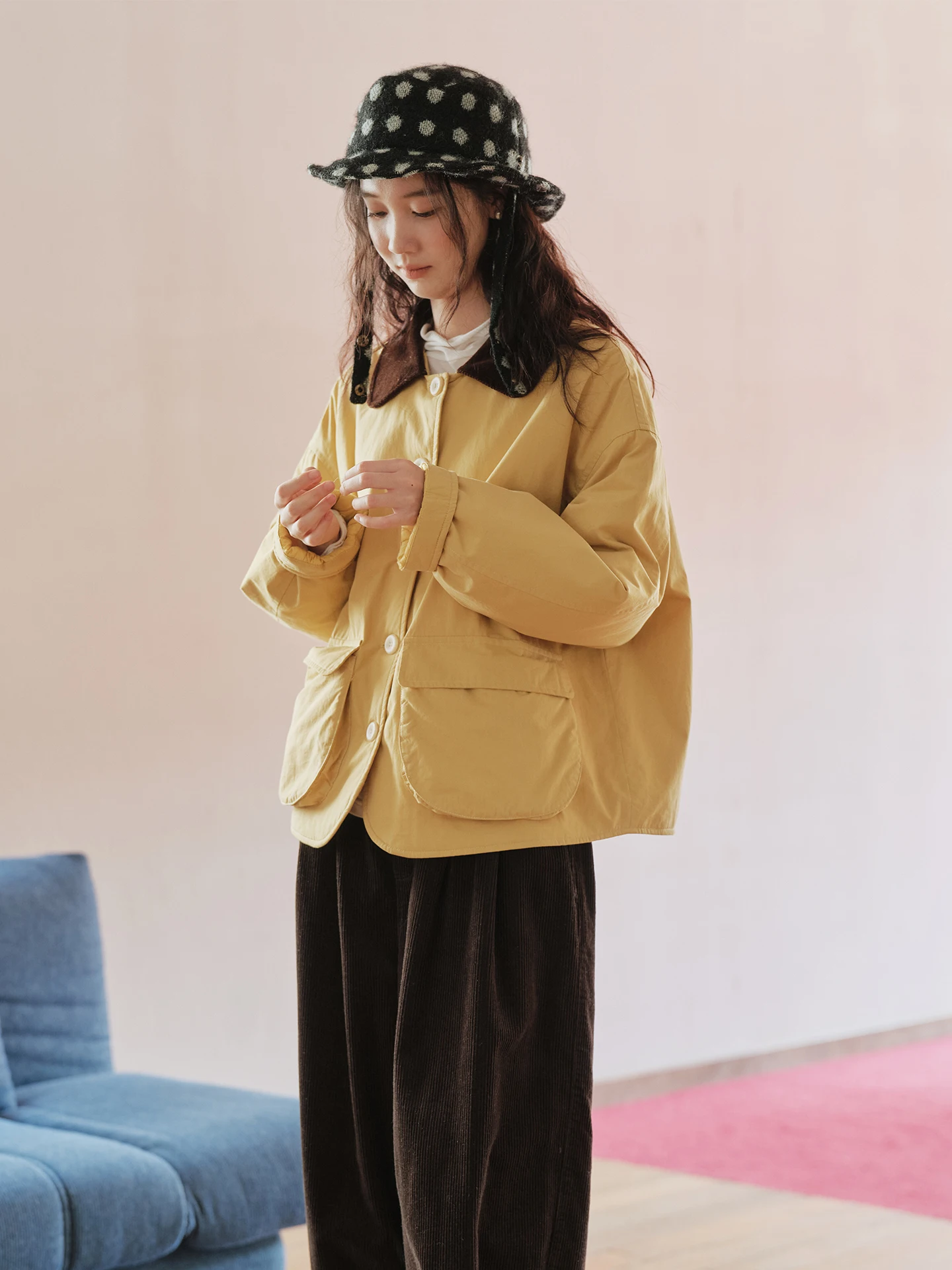 

Желтое пальто из смесового хлопка с эффектом яичного желтка, утепленное, повседневное, зимнее, женское, теплое, свободного кроя, на пуговицах, с длинными рукавами