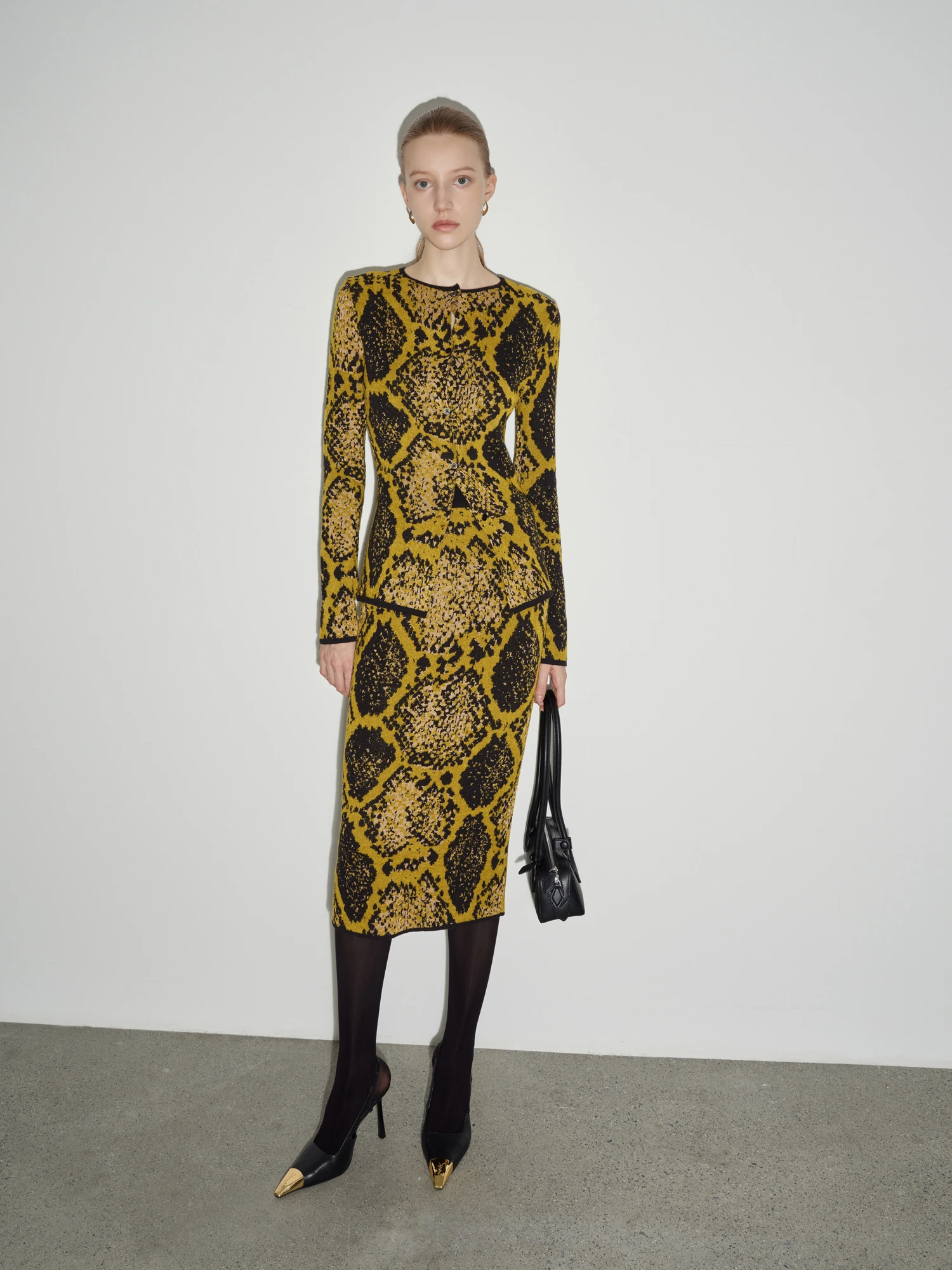 

Zia Zhang змеиный узор из змеиной кожи, вязаный длинный све, облегающий женский пуловер с принтом, базовый слой, топ на осень-зиму