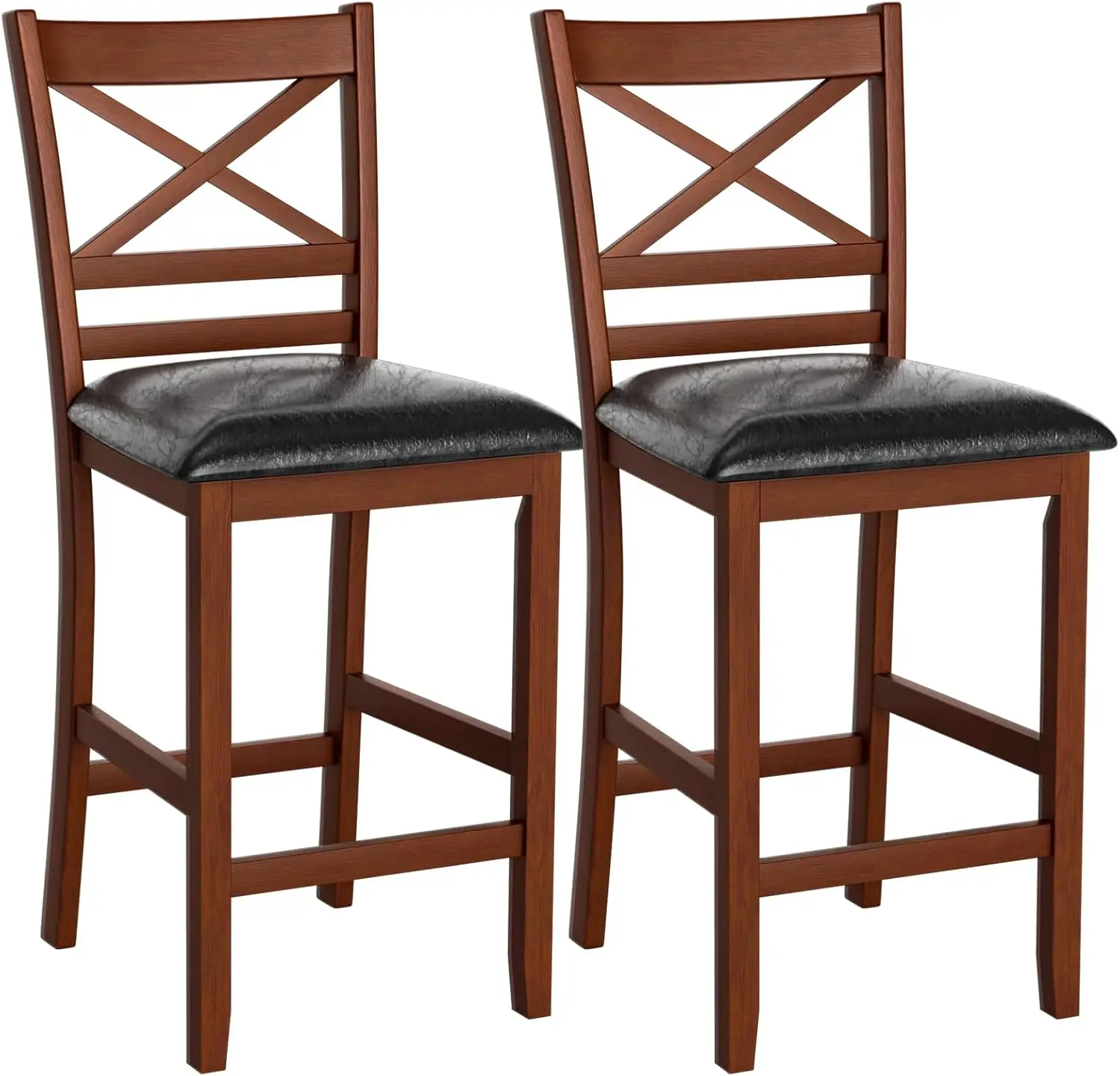 Barstools Set of 2, 25” Counter Height Mid Century Modern Island Chairs with Back, Soft Cushion & Faux Leather Seat, Simplistic