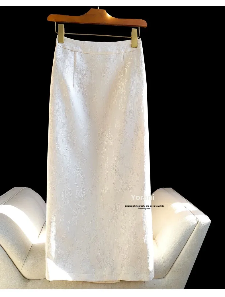 تنورة جاكار كلاسيكية جديدة لعام 2024 للنساء لموسم الربيع بفتحة جانبية على شكل قرص بأزرار موضة نسائية أنيقة غير رسمية #2