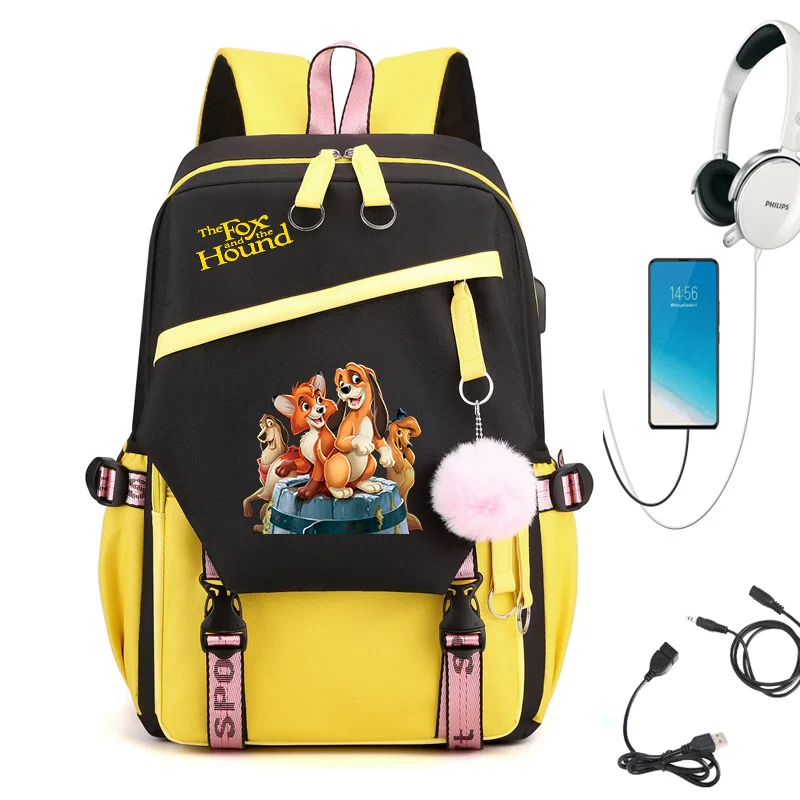 

MINISO Fox and Hound USB Charging Schoolbag Male and Female Student Laptop Backpack Large Capacity School Bag Mochila