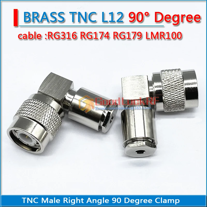 

L12 TNC Male 90 Degree Right Angle Clamp RG316 RG174 RG179 LMR100 Cable Plug Nickel Plated Brass RF Coaxial Connector Adapters