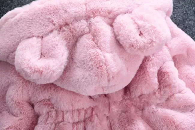 Girls Warm Coats 2023 Thick Faux Fur Jackets Cartoon Ear Fluffy Outerwear Long Sleeve Cute Coats 2 7Y Winter Clothes for Girls