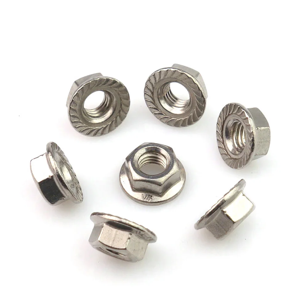 Anti Slip Pinking Locking Hex Flange Nuts 304 Stainless Steel Fine Thread M8-M12 Vibration Resistant Equipment Fixing Nuts