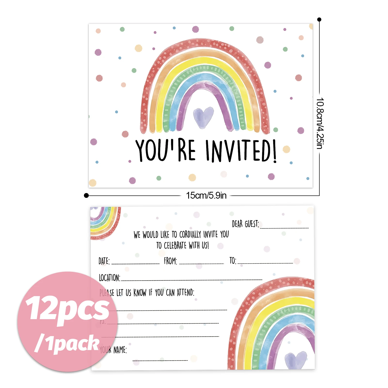 12 قطعة من بطاقة دعوة عيد الميلاد الملونة بألوان قوس قزح - وهي مناسبة لأنشطة قوس قزح مثيرة للاهتمام وجميلة لجميع الأعمار Lucky #5