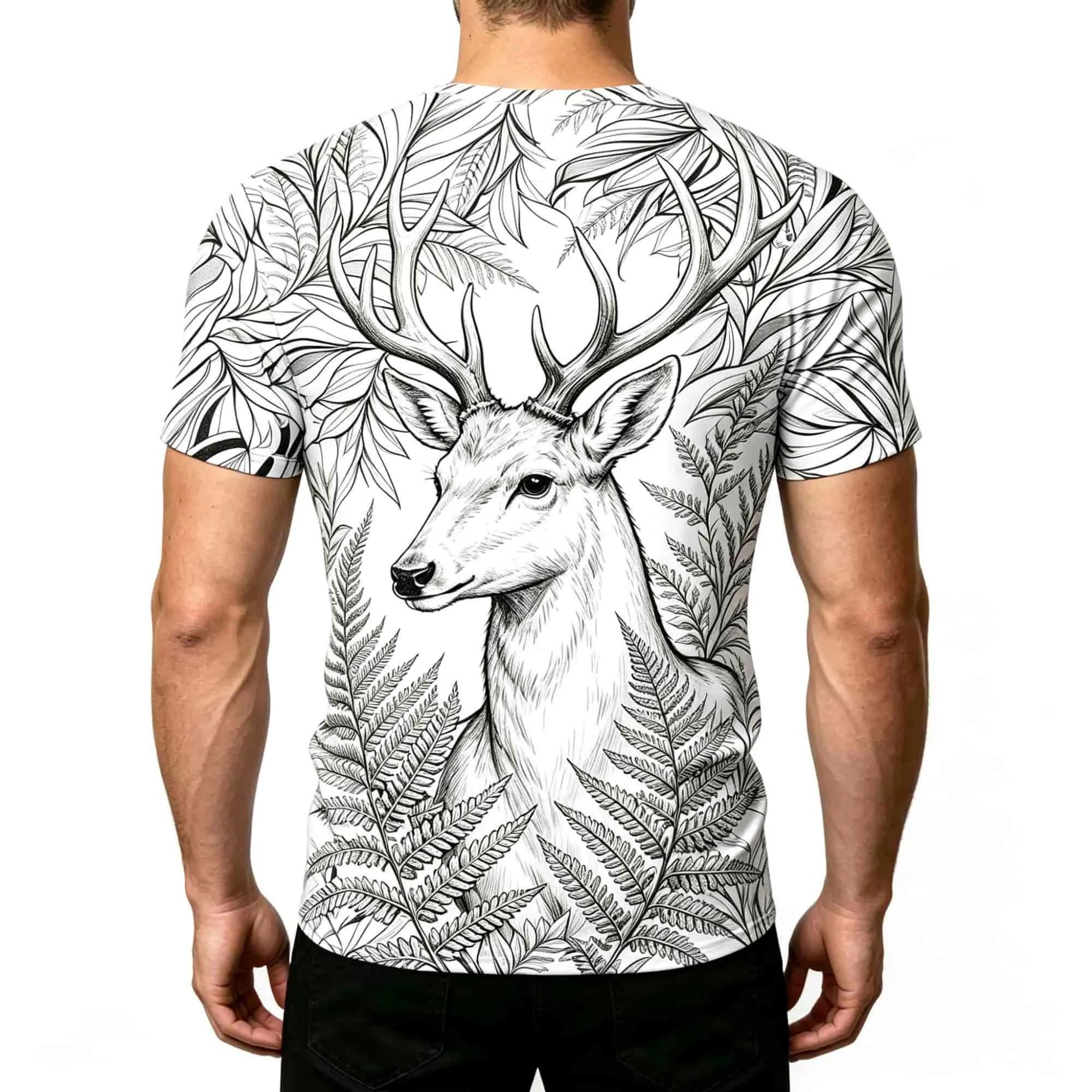 All Over Printed Wild Animal Men T-Shirt Creative Sketch Deer Pattern Graphic Tops Trendy Street Style Male Casual Short Sleeve
