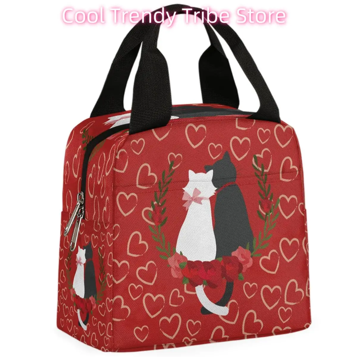 

Romantic Love Theme Pattern Insulated Lunch Bag Women Reusable Tote Bags for Men Adult Leakproof Cooler Portable Meal Lunch Box