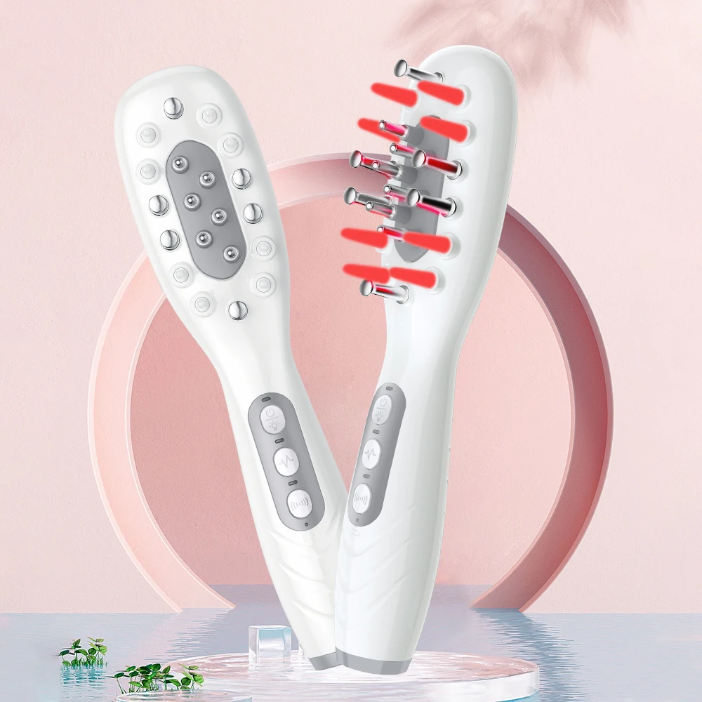 Microcurrent Electric Hair Growth Scalp Massage Comb Red Blue Light Anti-loss Hair Comb Liquid Applicator Vibration Head Massage