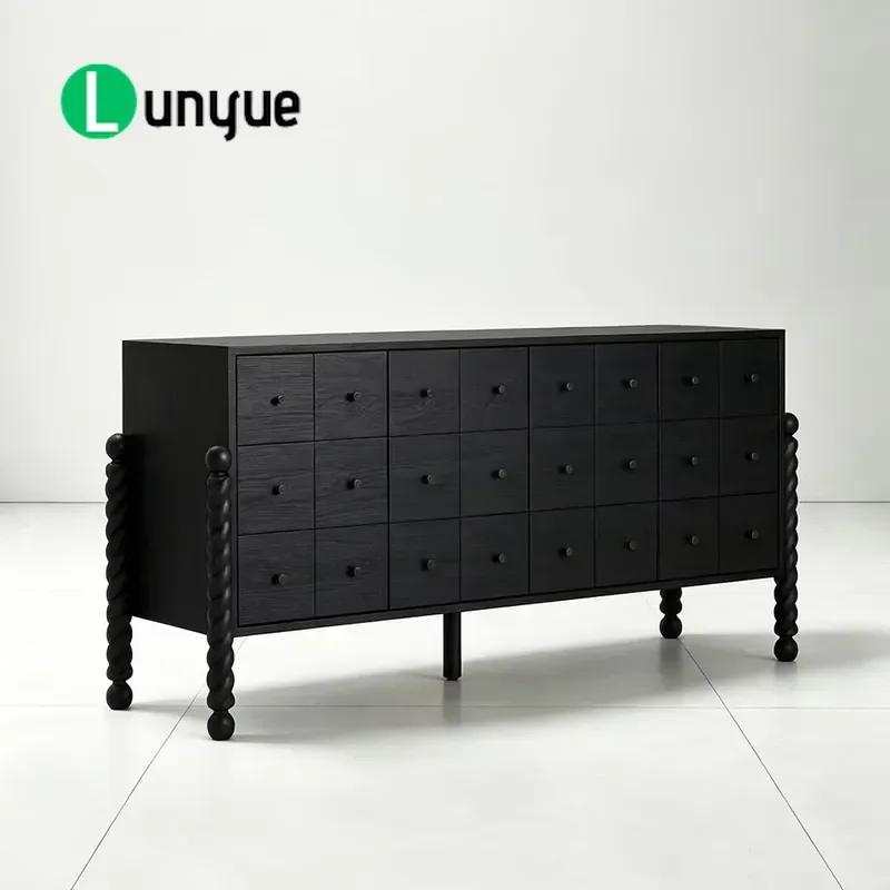 French Retro Black Solid Wood Dining Side Cabinet Living Room Storage Locker Entrance Console Table Customizable Factory