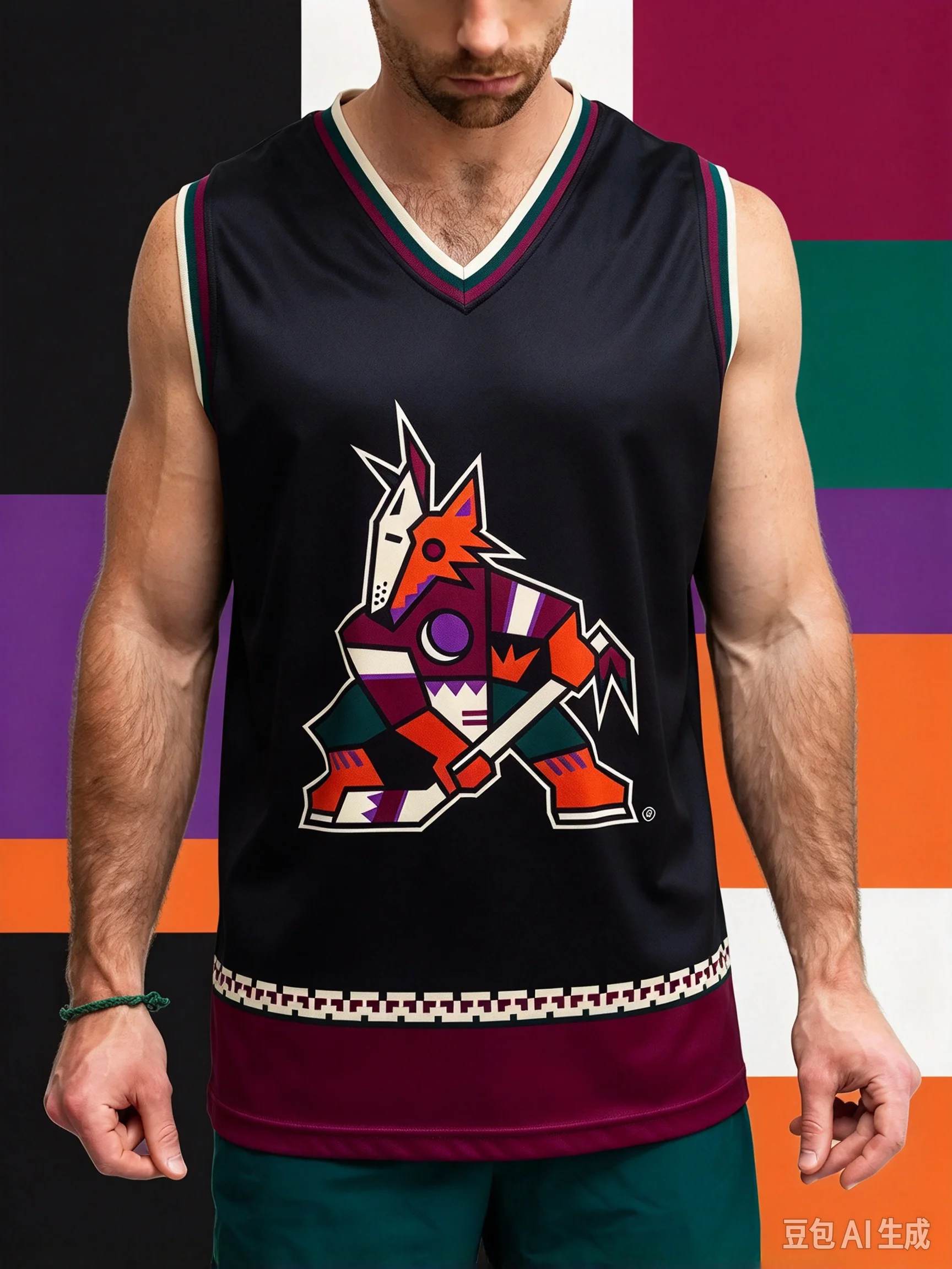 Men Sleeveless Ice Hockey Jersey Arizona Coyotes Kachina Mascot Tank Top Quick Dry Striped Sport Vest Retro Fan Family