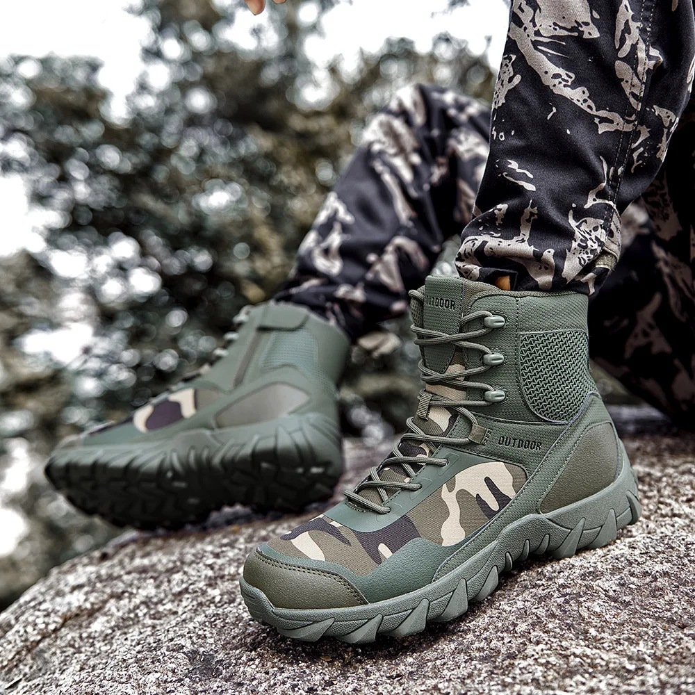 Outdoor Field Army Boots Men Mountaineering Field Training Shoes High Top Waterproof Exploration Desert Tactical Boots Size 46