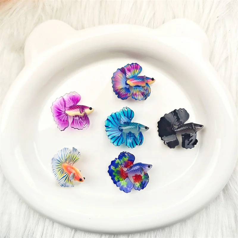 Min order 20pcs/lot color pattern print cartoon Small betta fish shape acrylic beads diy jewelry garment/earring accessory