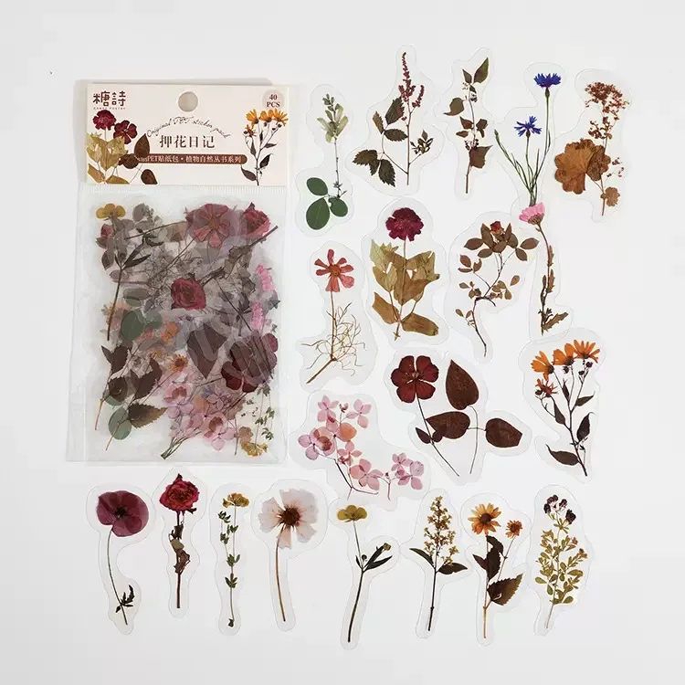 

40 Pcs/Pack Colorful Flower Retro Art Handbook Diary DIY Floral Flower PET Sticker for Album Notebook Girl Decorative Supplies