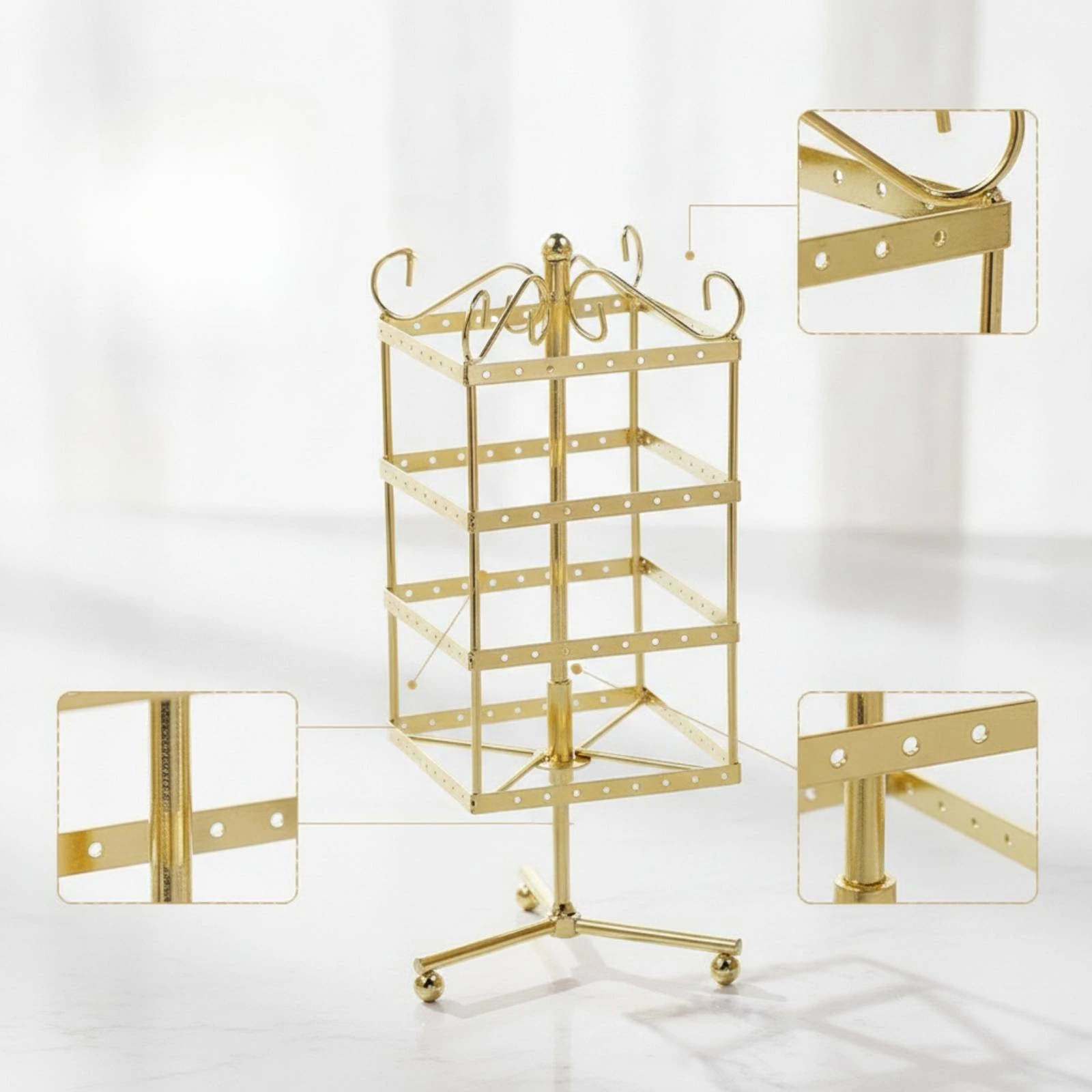 Earring Display Stand 3-Tier Rotating Jewelry Organizer Rotating Jewelry Display Stand Compact Holder Stable for Women, Vanity