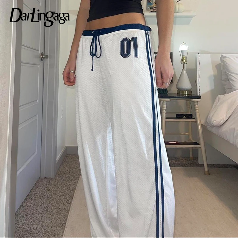 Darlingaga Streetwear Sporty Chic Side Stripe Women Trousers Fashion Straight Leg Homewear Pants Low Waist Digital Grm Capri New