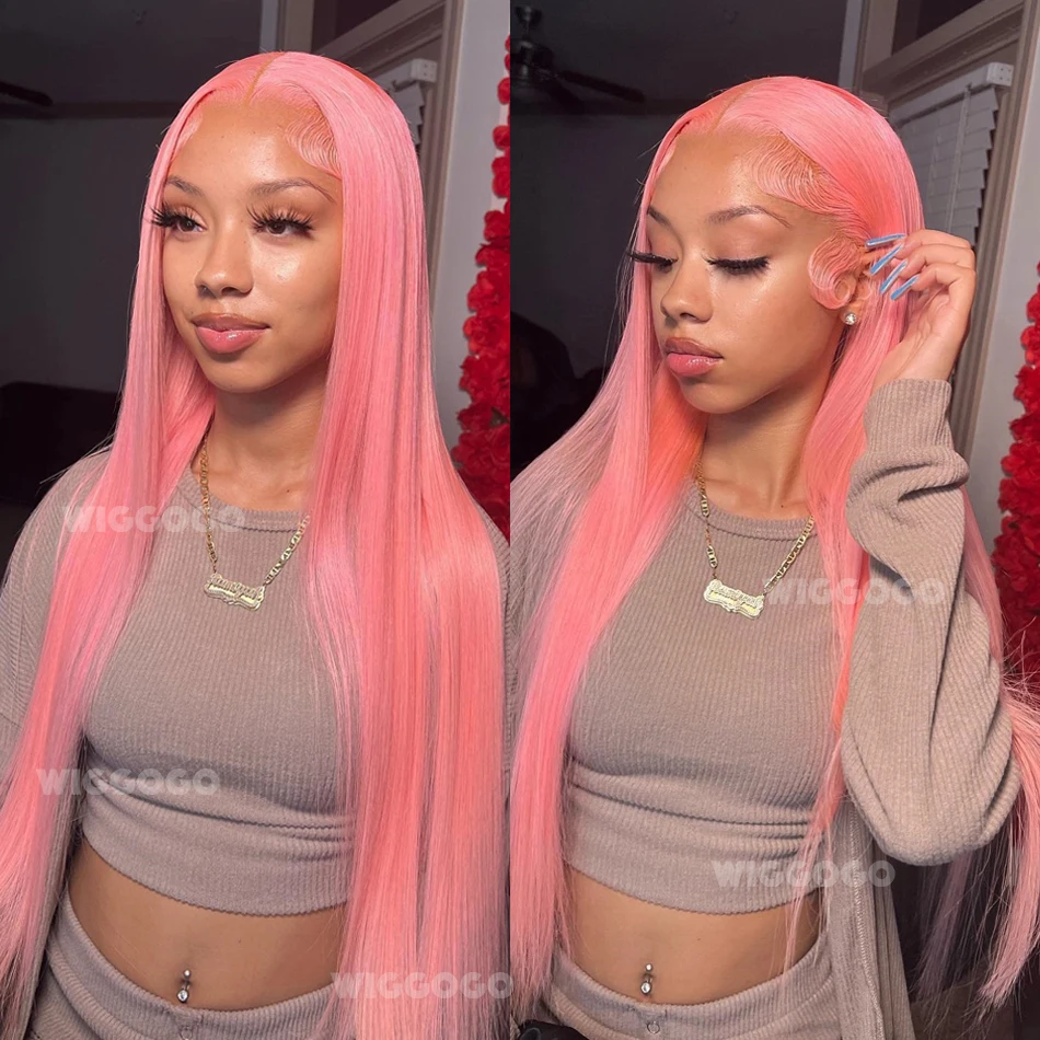 

Светло-розовые прямые парики из натуральных волос 30-36 дюймов, прозрачные HD-кружевные фронтальные парики 13x6, кружевные фронтальные парики 13x4, цветные парики 613 для женщин