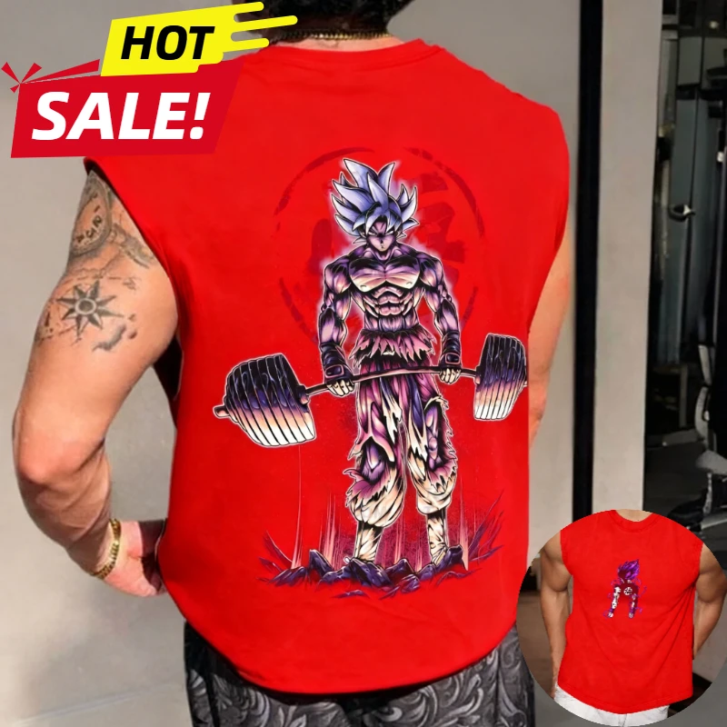 孫悟空超サイヤ人アニメドラゴンボールジム原宿春夏メンズタンクトップフィットネスオーバーサイズカジュアルスポーツノースリーブTシャツ
