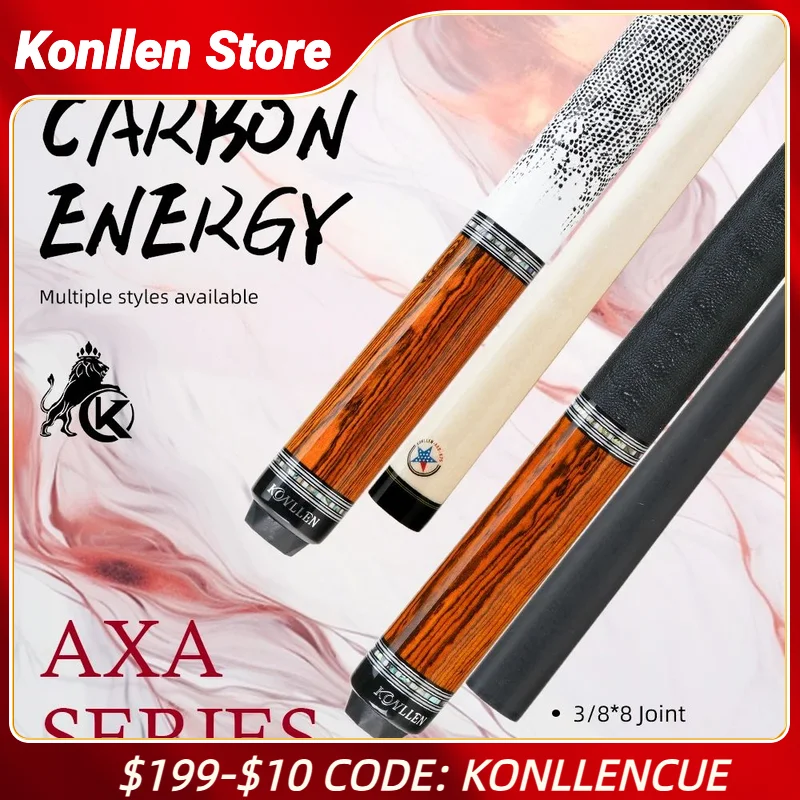 

KONLLEN Carbon Fiber Pool Cue AXA Series with Handmade and Inlay Cues Stick Professional Low Deflection Pool Stick with case