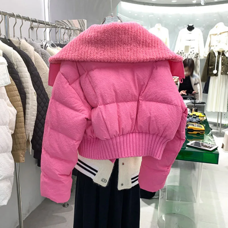 

Уличная одежда, универсальная верхняя одежда на молнии, женские зимние утепленные парки, корейские модные вязаные короткие пуховые хлопковые пальто с большим воротником