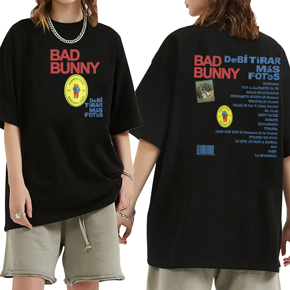 تي شيرت Bad Bunny Debi Tirar Mas Fotos تي شيرت رجالي ونسائي صيفي كاجوال برقبة دائرية وأكمام قصيرة
