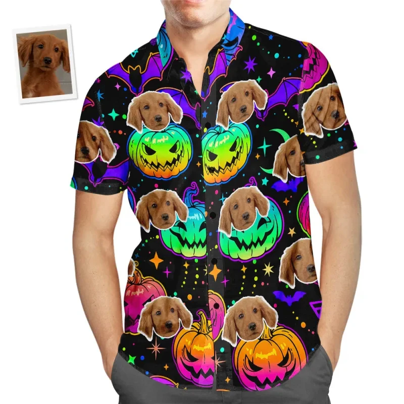 

Funny Halloween Party Customized Image 3D Printed Shirts For Men Clothes Custom Photo Holiday Gifts Lapel Blouse DIY Unisex Top