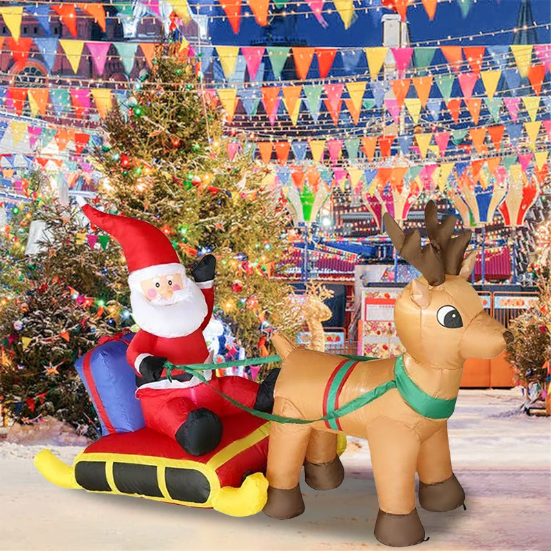 Ready Stock 6ft LED Santa Claus Sled Christmas Deer Indoor And Outdoor Decoration Gifts Santa Claus Support Bulk Ordering