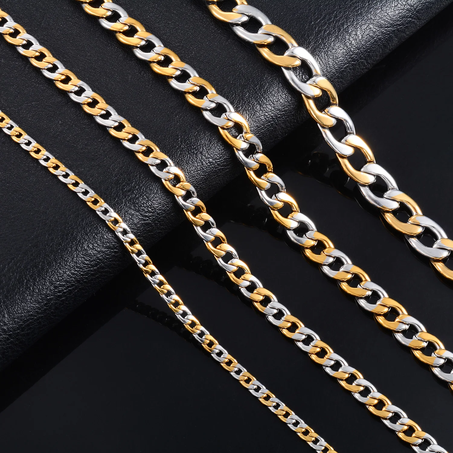 Edelstahl-Figaro-Kette, Hochwertige Halskette, Wasserdicht, Nie Verblassend, Schmuckzubehör, Choker – Detail 1